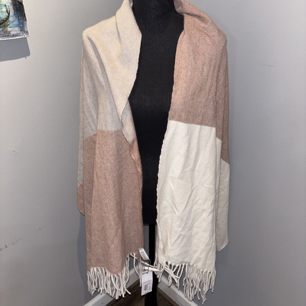 Liz Claiborne Colorblock Rose Scarf Shaw Large Rectangle Tassels‎ 72"x27" NWT